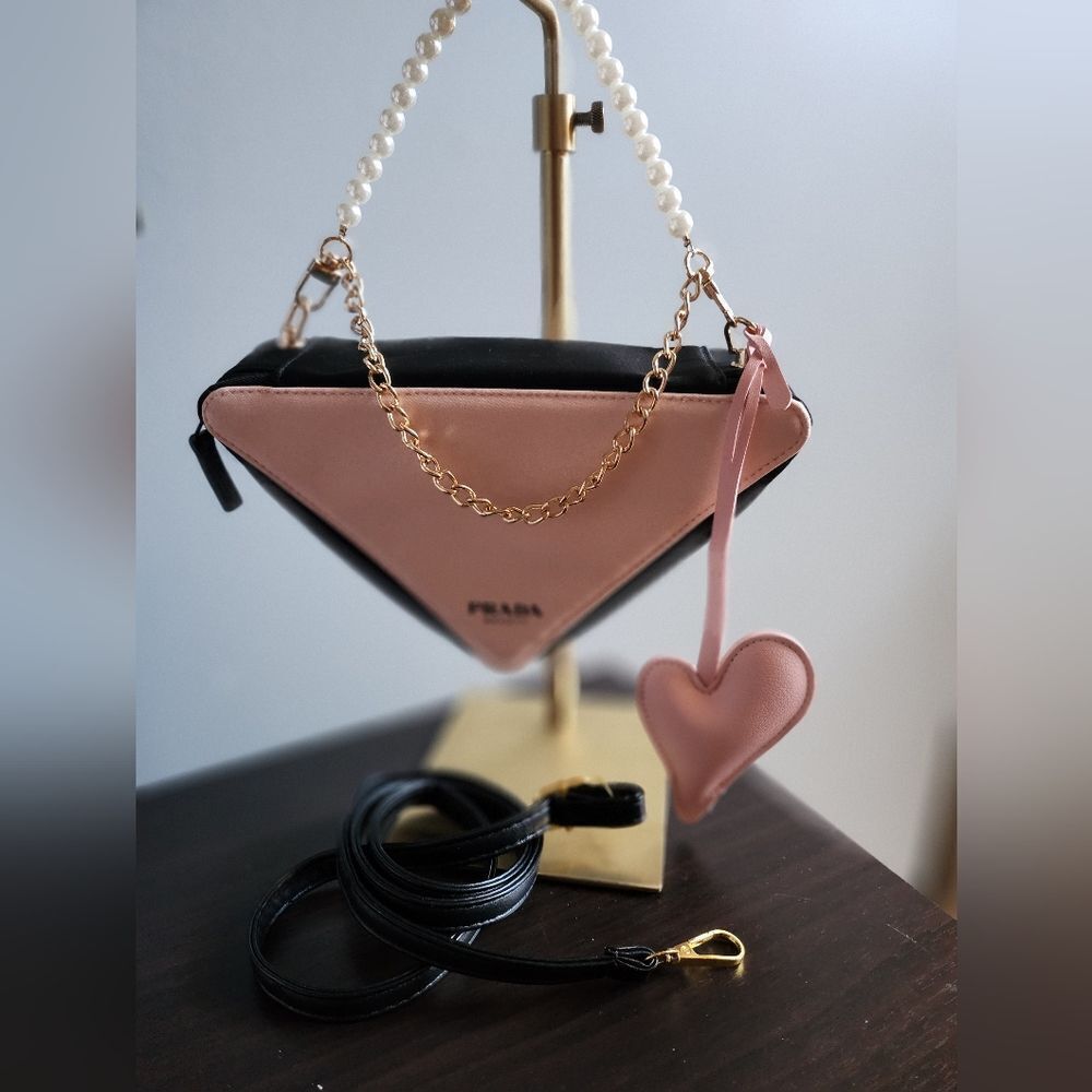 Prada Black and Pink Triangle Clutch